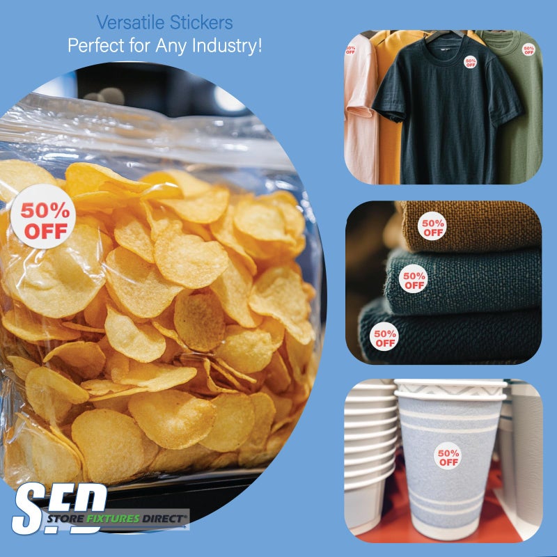 Store Fixtures Direct 50% Percent Off Mark Down Dot Stickers, 3/4" Round Self Adhesive Retail Circle Labels, 1000 Pack - Image 4